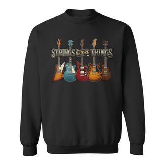 Strings Before Thing Vintage Acoustic Guitar Music Sweatshirt - Thegiftio UK