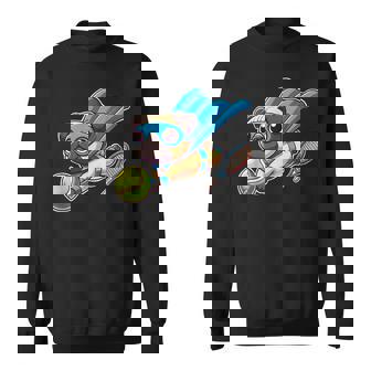 Superhero Pug Tennis Ball And Racket Flying Sweatshirt Unisex | Mazezy