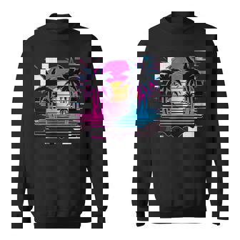 Synthwave Retro Vaporwave Palm Sunset Tv Glitch Sweatshirt - Thegiftio