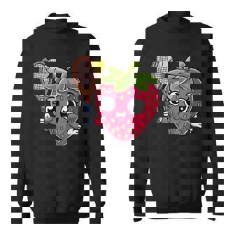 Tennis Strawberry Kawaii Cartoon With Racket And Ball Sweatshirt Unisex | Mazezy