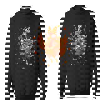 Thanksgiving Fall Happy Turkey Dancing Coquette Bow Sweatshirt Unisex | Mazezy