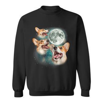Three Corgi Moon 3 Cute Corgi Pups Howling Dog Meme Canine Sweatshirt - Thegiftio