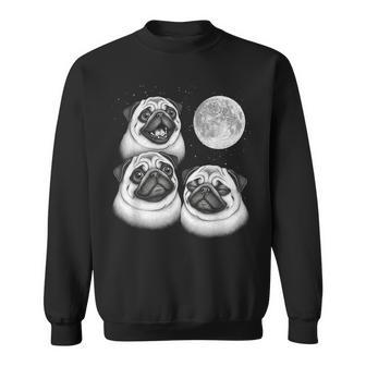 Three Pug Howl At Moon Vintage Graphic Humor Galaxy Sweatshirt Unisex | Mazezy