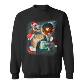 Three Rex Moon 3 Dinos Howling Weird Cursed Christmas Meme Sweatshirt - Thegiftio UK