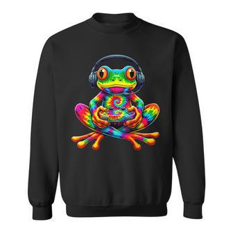 Tie-Dye Frog Gamer Peace Sign Hippie Video Gaming Sweatshirt - Thegiftio UK