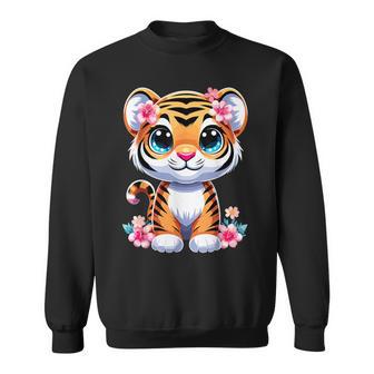 Tiger With Flowers Cute Baby Kawaii Tigers Sweatshirt - Thegiftio