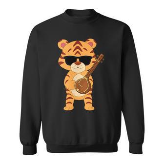 Tiger Wearing Sunglasses Playing Sitar Sitarist Sweatshirt Unisex | Mazezy