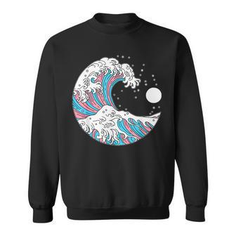 Transgender Pride LGBTQ Trans Flag Japanese Wave LGBT Sweatshirt Unisex | Mazezy