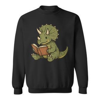 Triceratops Dinosaur Reading Book Nerd Sweatshirt - Thegiftio UK