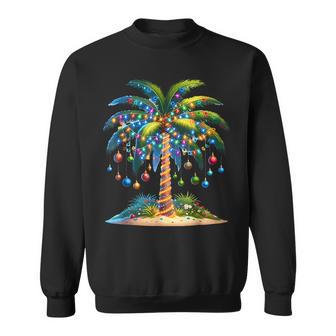 Tropical Christmas Hawaiian Santa Xmas Lights Palm Tree Sweatshirt - Thegiftio UK