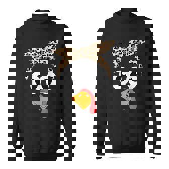 Turkey Face Leopard Headband Thanksgiving Pilgrim Sweatshirt | Seseable CA