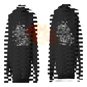 Turkey Motorcycle Bigfoot Thanksgiving Cryptid Biker Sweatshirt Unisex | Mazezy