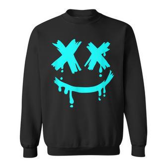 Turquoise Grunge Face Smile Turquoise Graphic Sweatshirt - Thegiftio