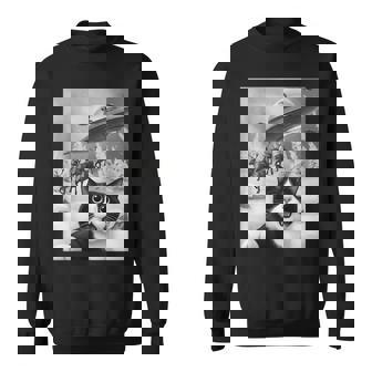 Tuxedo Cat Ufo Alien Reindeer Christmas Air Selfie Sweatshirt | Seseable UK