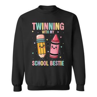 Twinning With My School Bestie Cute Matching Friend Twin Day Sweatshirt | Mazezy