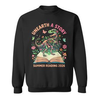 Unearth A Story Summer Library Reading 2026 Dino Skeleton Sweatshirt - Thegiftio UK