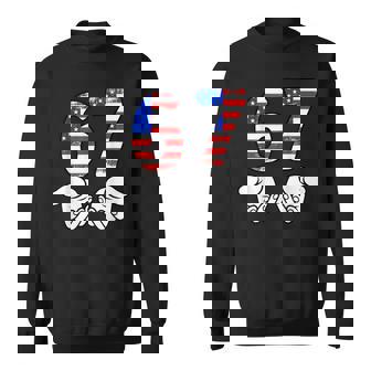Usa Flag Six Seven 6 7 Meme Gen Alpha Slang 6 7 Hands Sweatshirt | Mazezy