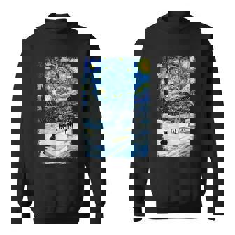 Van Gogh Starry Night Winter Christmas Reindeer Cat Sweatshirt - Seseable