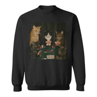 Vintage Cats Playing Poker Cat Playing Card Gambling Meme Sweatshirt | Seseable CA