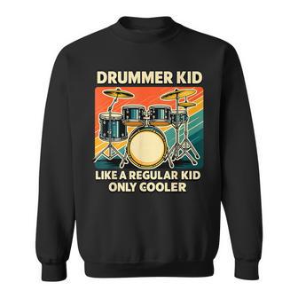 Vintage Drummer Kid Retro Drum Set Cool Music Theme Sweatshirt Unisex | Mazezy