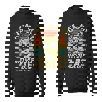 Vintage Just A Boy Who Loves Cats Boy Kitten Cat Lover Boys Sweatshirt - Monsterry