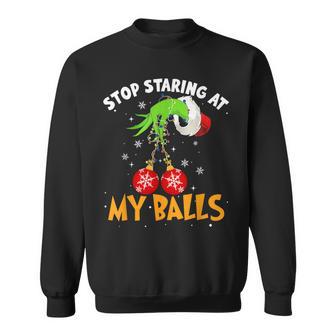 Vintage Retro Stop Staring At My Balls Christmas Xmas Sweatshirt - Thegiftio UK