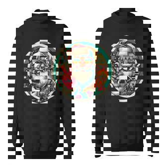 Vintage Santa Victory Sign Christmas Tree Fireplace Retro Sweatshirt - Thegiftio