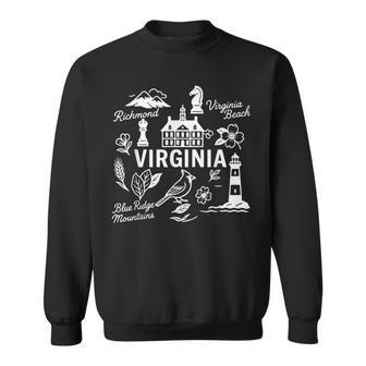 Virginia USA State Symbols Vintage Souvenir Cute Doodle Sweatshirt Unisex | Mazezy