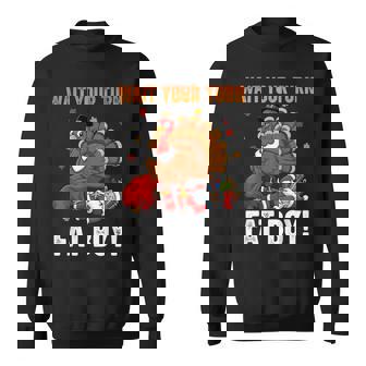 Wait Your Turn Thanksgiving Turkey Santa Holiday Humor Sweatshirt | Mazezy