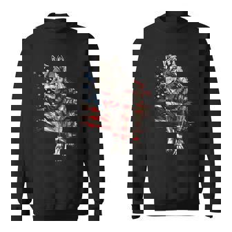 Wolf Outfit Patriotic Wolves 4Th Of July Usa American Flag Sweatshirt - Thegiftio