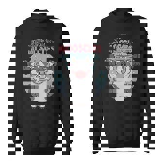 Working On My Mooscles Cute Cow Weightlifting Gym Humor Sweatshirt Unisex | Mazezy