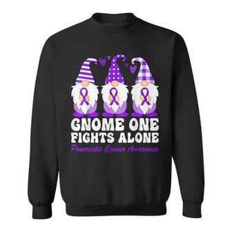 Xmas Gnome One Fights Alone Purple Ribbon Pancreatic Cancer Sweatshirt - Thegiftio UK