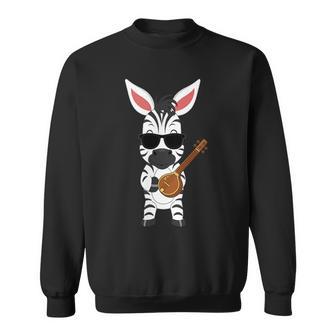 Zebra Wearing Sunglasses Playing Sitar Sitarist Sweatshirt Unisex | Mazezy