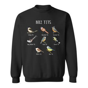おもしろバードウォッチング ユーモア おっぱいコレクション ニースシジュウカラ 鳥 長袖tシャツ スウェットシャツ - Kawaiitshirt