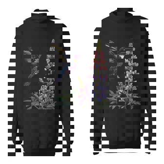 かわいいハチドリ バードウォッチング ルピナスフラワーガール 植物 ママ 長袖tシャツ スウェットシャツ - Kawaiitshirt