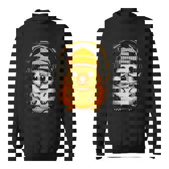 かわいいハリネズミ、ビーニーとヘッドフォン、居心地の良い音楽愛好家。 長袖tシャツ スウェットシャツ - Kawaiitshirt