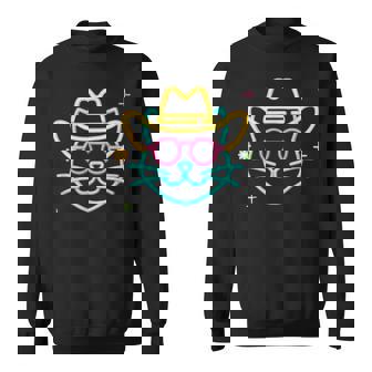 カウボーイ 猫 顔 ラウンド サングラス ウェスタン グラフィック ピンク アニマル スウェットシャツ - Kawaiitshirt