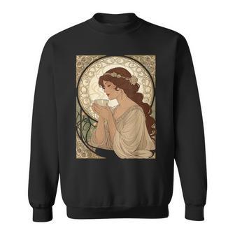 コーヒー好きのミュシャ風のアールヌーボー スウェットシャツ - Kawaiitshirt