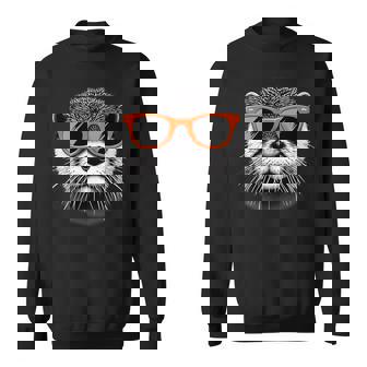 サングラスをかけたクールなカワウソのグラフィックアート 長袖tシャツ スウェットシャツ - Kawaiitshirt