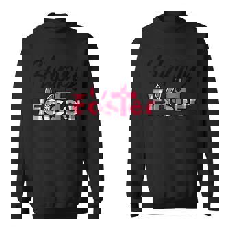 チェック柄ハッピーイースターバニー耳クロスかわいい宗教クリスチャン スウェットシャツ - Kawaiitshirt