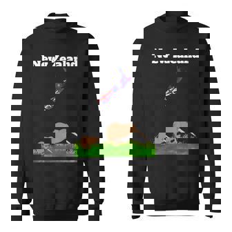 ニュージーランドのお土産キウイバードウォッチングニュージーランド地図 長袖tシャツ スウェットシャツ - Kawaiitshirt