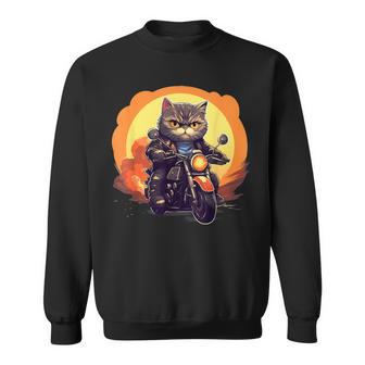 バイカー エキゾチック ショートヘア 猫 乗馬 オートバイ スウェットシャツ - Kawaiitshirt