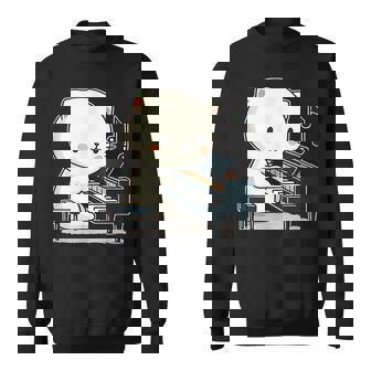 ピアノを弾くかわいい猫 ヴィンテージ かわいい猫 アート 日本アニメ スウェットシャツ - Kawaiitshirt