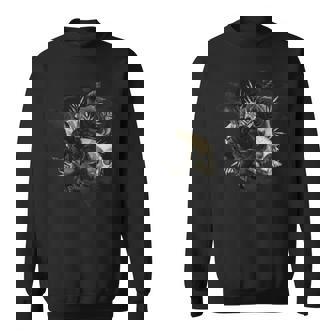 ブラックローズフラワーとスカルアート グランジスタイル 長袖tシャツ スウェットシャツ - Kawaiitshirt