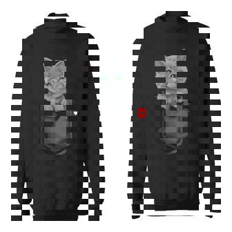 ブリティッシュショートヘア猫 ポケットの中 のぞくかわいい子猫 長袖tシャツ スウェットシャツ - Kawaiitshirt