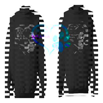 ブルーティールパープル ドッグママと足跡プリント ハート 犬 ママ スウェットシャツ - Kawaiitshirt