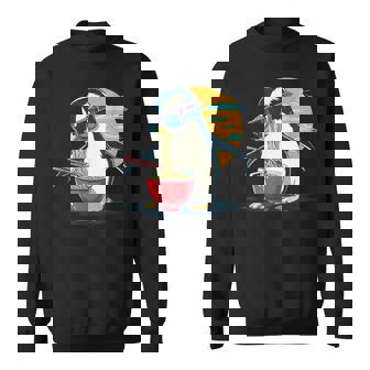 ペンギン食べる ラーメン サングラス アートワーク 和麺 スウェットシャツ - Kawaiitshirt