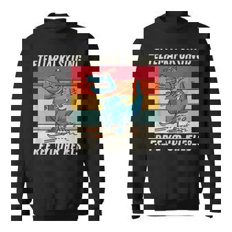 レトロ かわいい 漫画 恐竜 スキーヤー テレマーク スキー スウェットシャツ - Kawaiitshirt