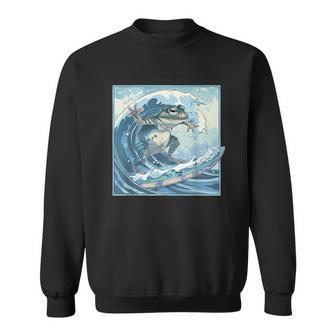 両生類サーファー 日本の波 アート サーフィン カエル スウェットシャツ - Kawaiitshirt