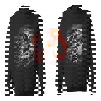 小惑星衝突月の下で燃える森で吠えるオオカミ スウェットシャツ - Kawaiitshirt